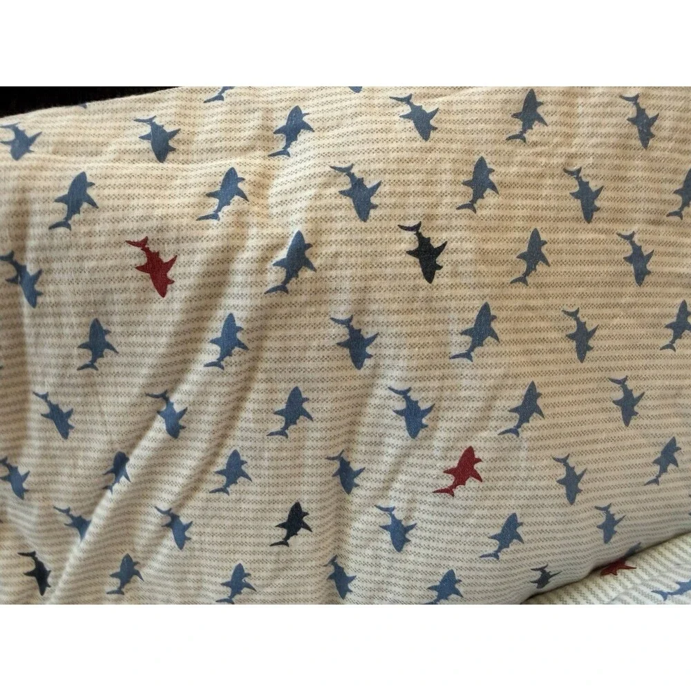 TOMMY HILFIGER SHARK ATTACK SHARKS BLUE RED Full Set Flat/Fitted 2 Pillowcases